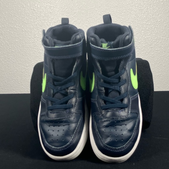 Nike Court Borough Mid 2 Kids Size 5.5 Youth Navy Blue Green  Nike Court Borough Mid 2 Kids Size 2Y Youth Navy Blue Green Swoosh Sneaker